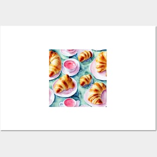 Watercolor croissant pattern Posters and Art